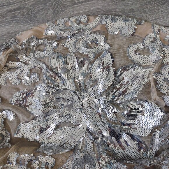 NWT Calvin Klein Fully Sequined Cap Sleeve Dress with Cowl/Draped Back and Train - Picture 2 of 14